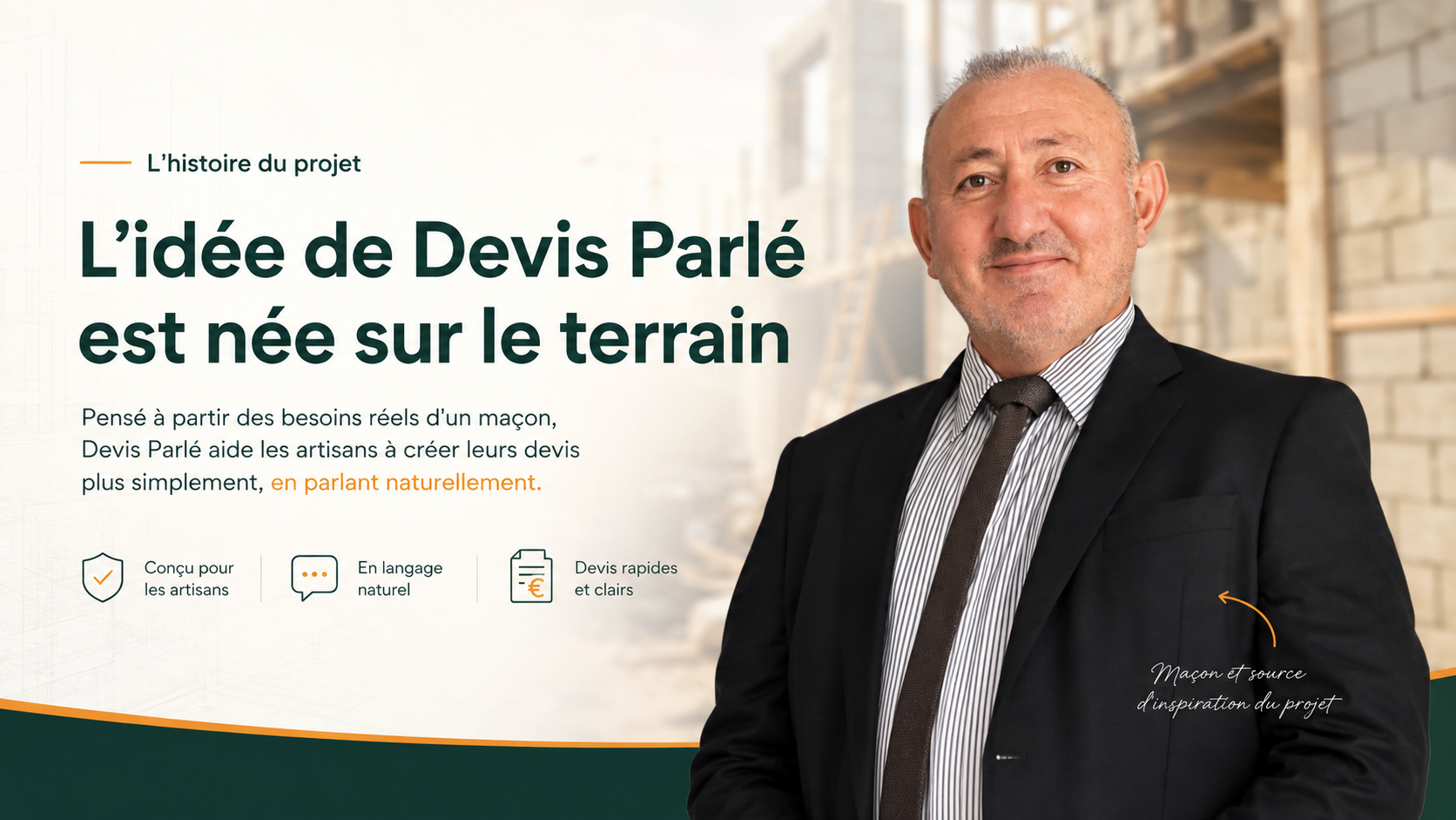 Maçon à l’origine du projet Devis Parlé